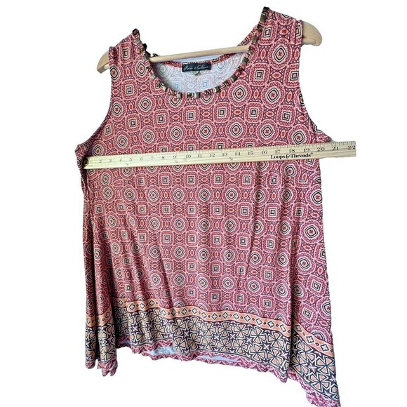 Womens sleeveless top bohemian geometric casual blouse orange red plus size 1x. - Picture 4 of 9